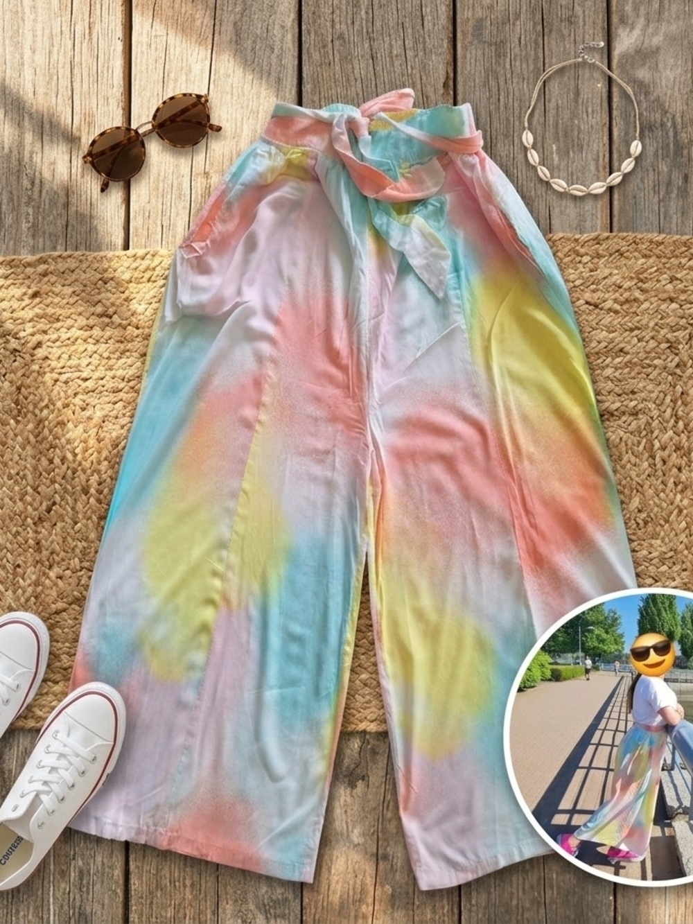 Modcloth Pastel Tie-Dye Wide Leg Pants with Self Tie Waist